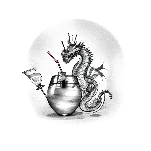 Cocktail In A Martini Glass With A Dragon In The Tall