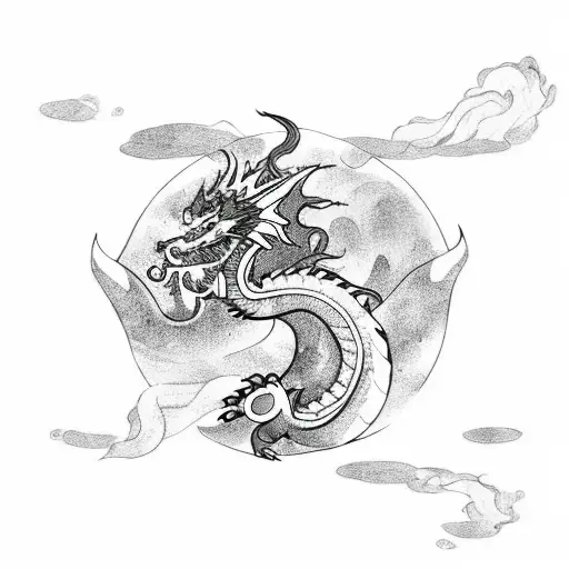 Downward Facing Dragon With Flame Clouds