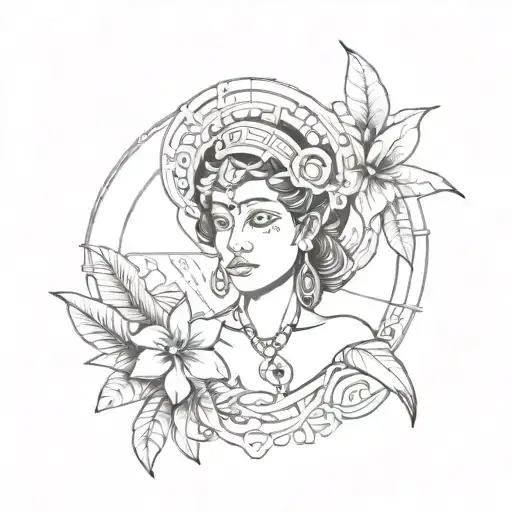 Coqui Taino With Flower And Cross Necklace Wrapped Around