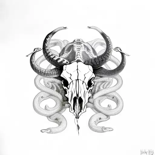 Buffalo Skull With Snake