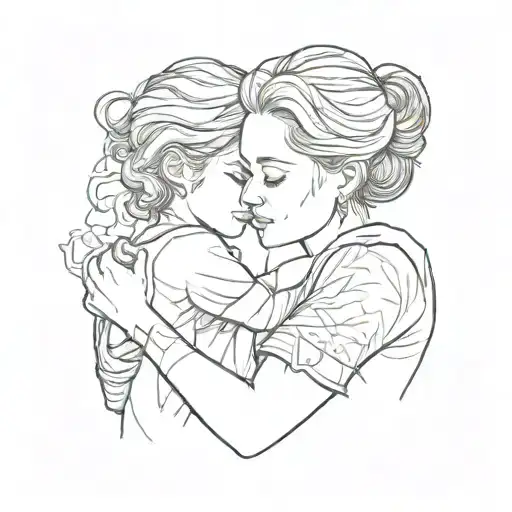 A Mother And Son Embracing In A Sketch Style