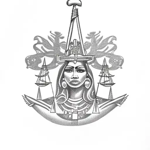 Chicano-inspired Lady Justice With Aztec Motifs