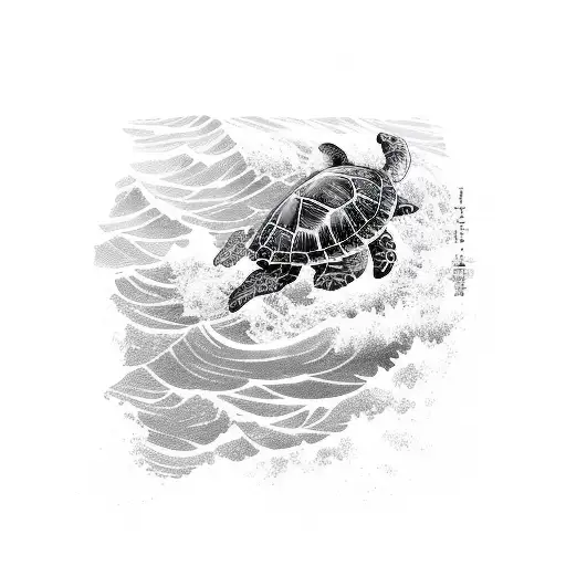 Ocean Wave With A Sea Turtle And A Sea Snail