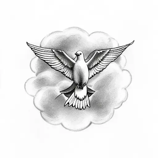 Dove With Cloud Background And Bible Verse In The Middle