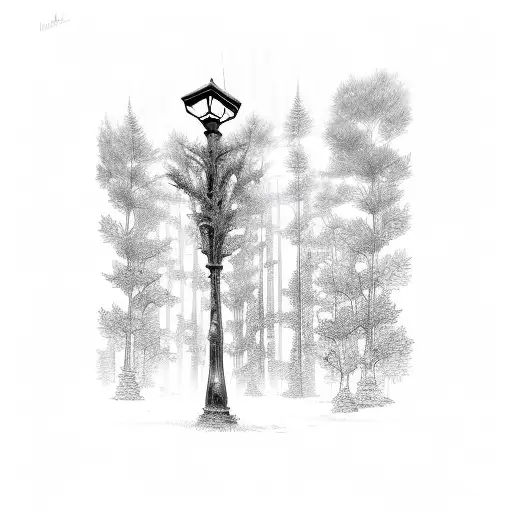 Forest With Light Post