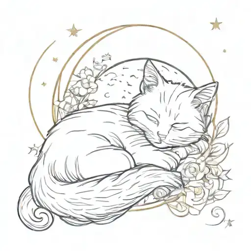 Cat Sleeping Moon Surrounded
