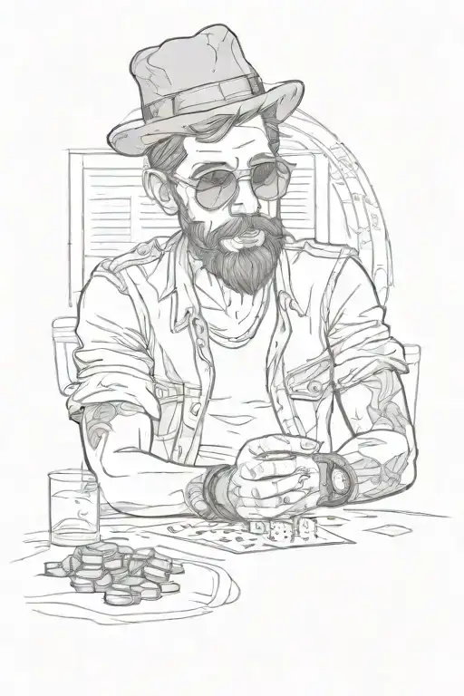 A Sketch Of Hipster Guy With Sunglasses Playing Poker