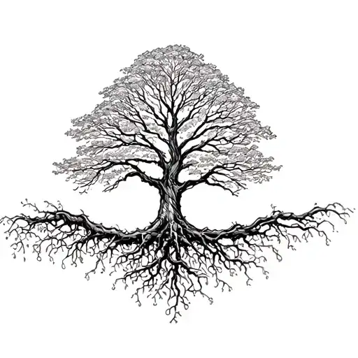 Willow Tree With Root Growing Out The Bottom Half