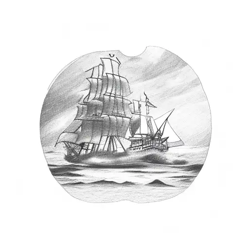 A Sketch-style Ship Sailing Towards A Radiant Coptic Sun