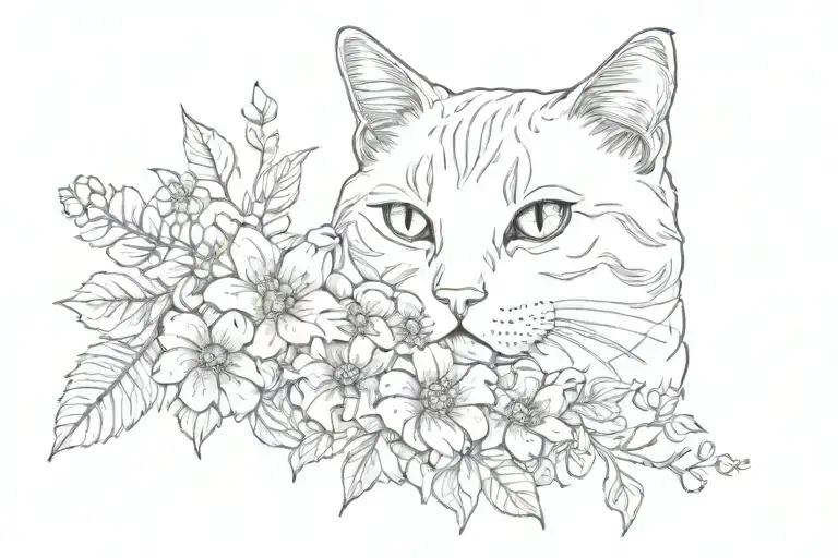 Cat Paws Prints With Flowers Growing