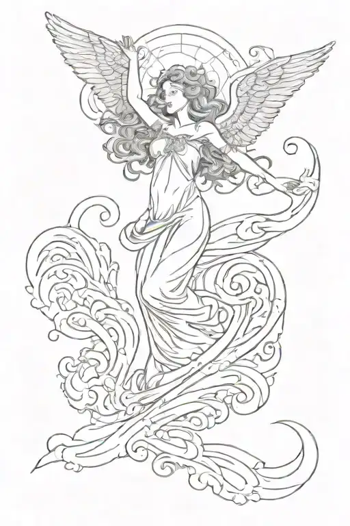 Angel Flying Over The Ocean Waves