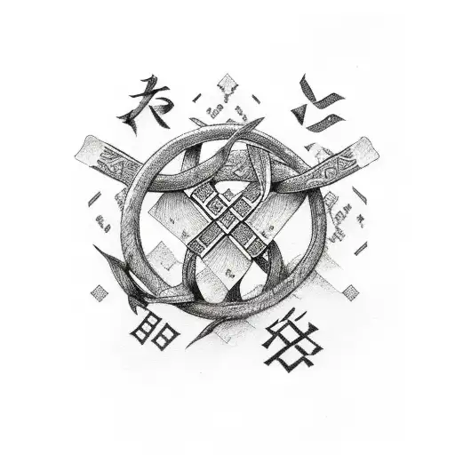Traditional Chinese Medicine Herbs And Nordic Runes Intertwined