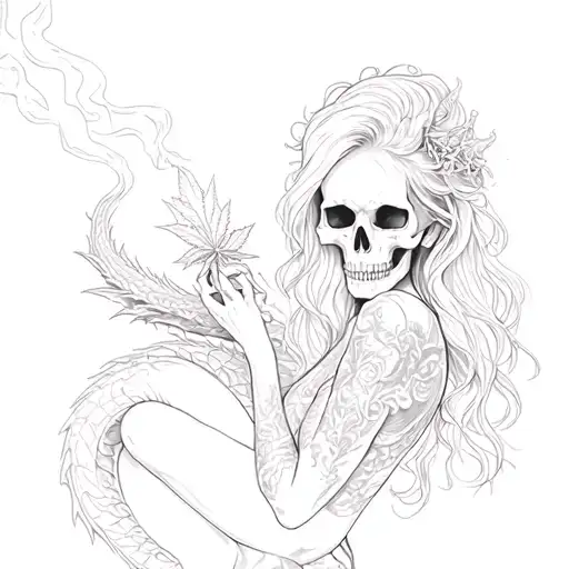 Smoking Weed Sexy Girl Skull With Dragon