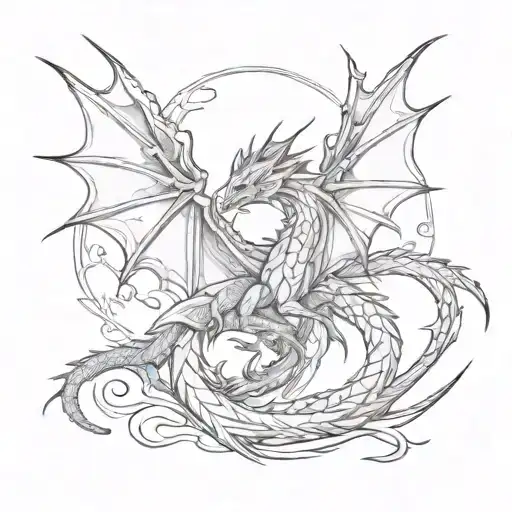 Black And White Dragon With A Starlik Tail