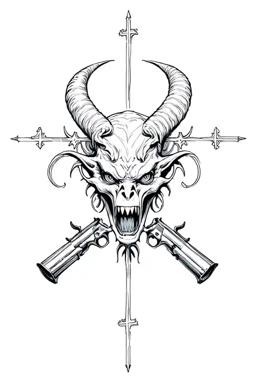 Demon Head Money Crosses Guns