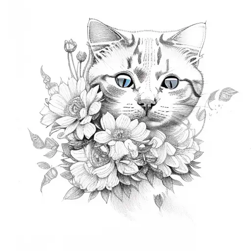Cat In Flowers