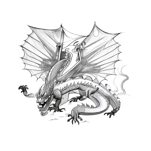 Dragon In Mid-flight With Cityscape In The Background