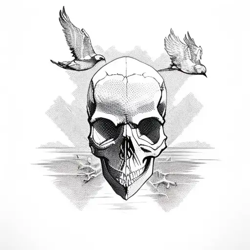 Skull And Hands And Birds