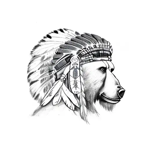 Indian Chief With Bear And Bull