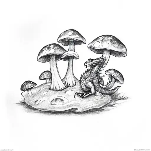 Small Dragon Sitting On A Mushroom