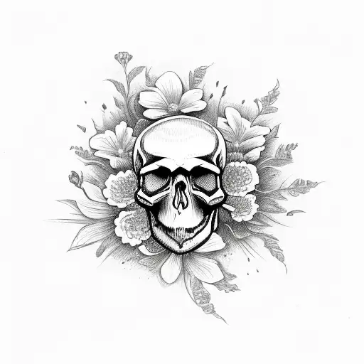 Skull With Flowers Growing Out Of It