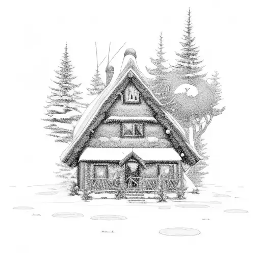 A Cozy Cabin Nestled In The Middle Of A Snowy Forest