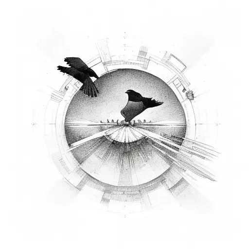 Red Circle And Crow Inside The Circle