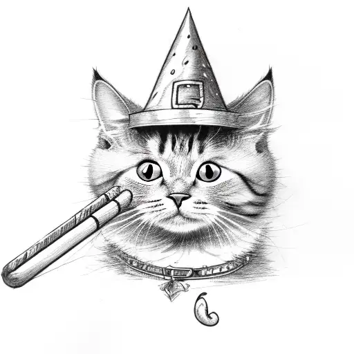A Cute Cat Wearing A Wizard Hat And Holding A Magic Wand