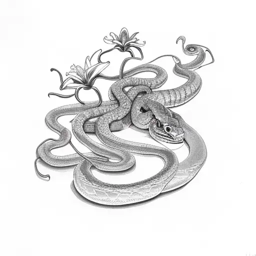 Snake With Turtle And Spiderlillies