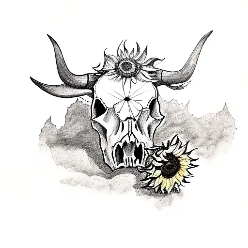 Cow Skull With Sunflower