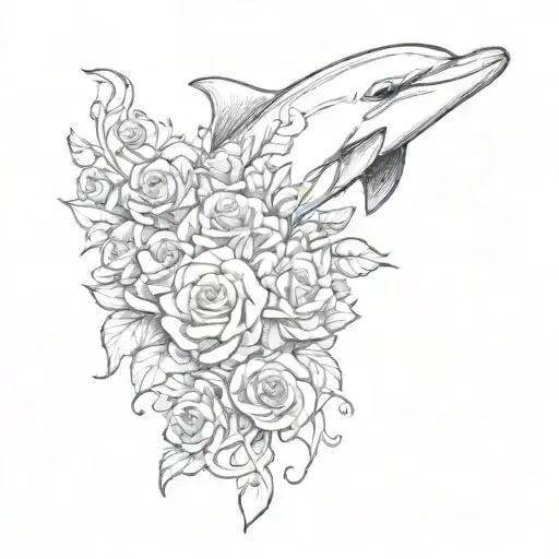 A Dolphin Vomiting Out Roses Intertwined
