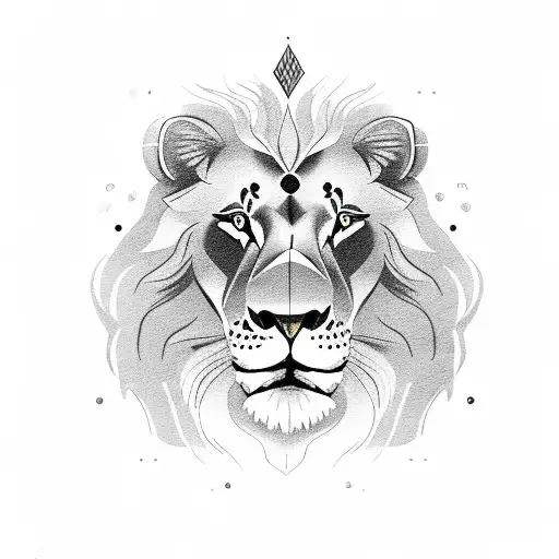 Lion With Stopwatch Around The Eye And Cub Underneath