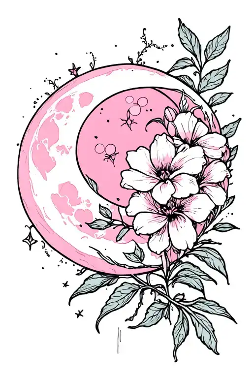 Pink Moon And Flower