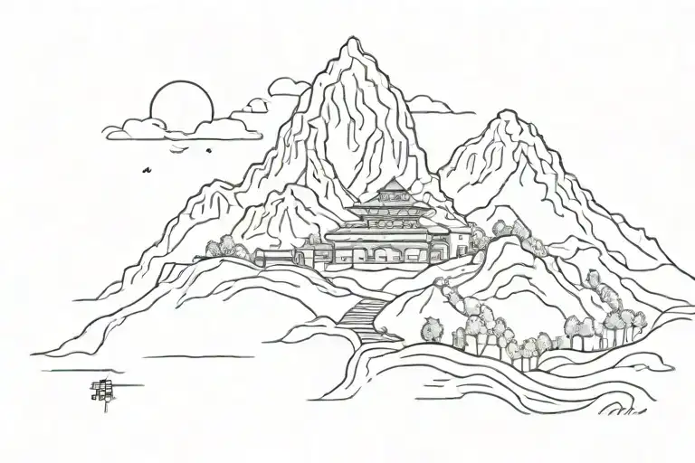 Simple Nepal Mountain Landscape Tattoo Featuring