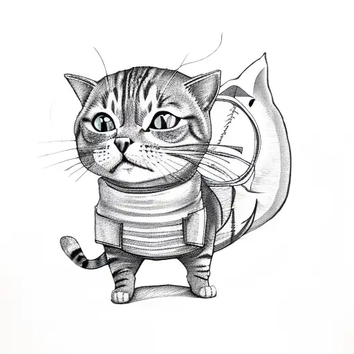 Cat In A Shark Costume Standing With A Fire Match In His Paws