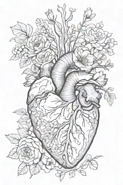 Anatomically Correct Heart With February March May And November Birth Flowers Growing From Arteries