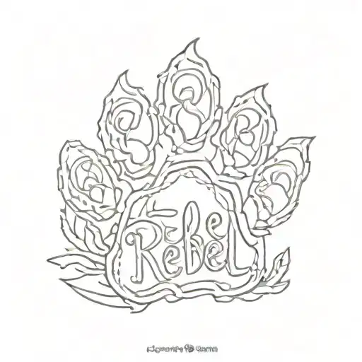 Dog Paw Print With The Name Rebel In Fancy Writing