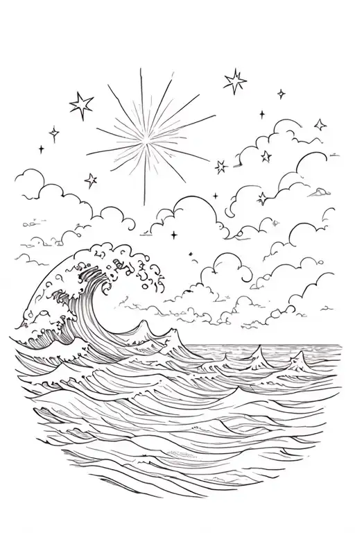 Ocean Waves And Star In The Sky