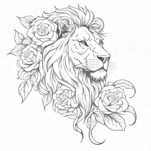 Lion And Roses Intertwined