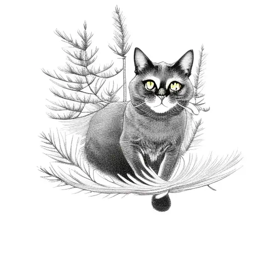 A Black Cat Sitting On A Tall Pine Tree Surrounded By Lilac Gladiolus Flowers