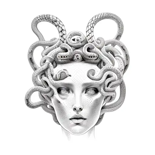 Medusa Head Where Her Snakes Cover All Of Her Face Exept Her Eyes