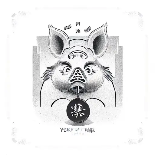 Year Of The Pig Symbol With Chinese Golden Coin Frame