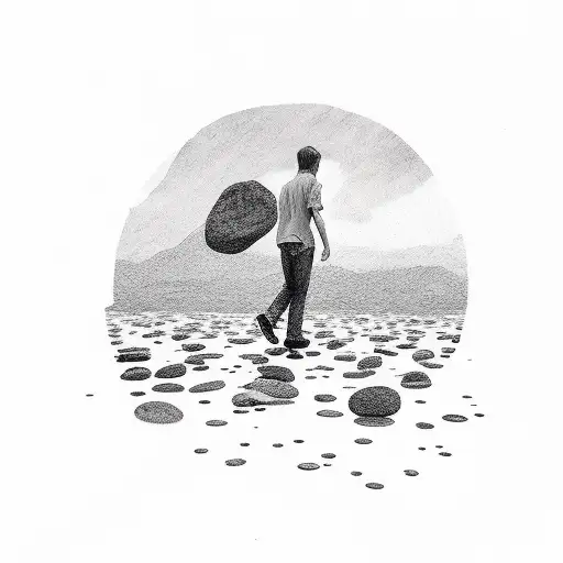 Person Walking On Stones In Water