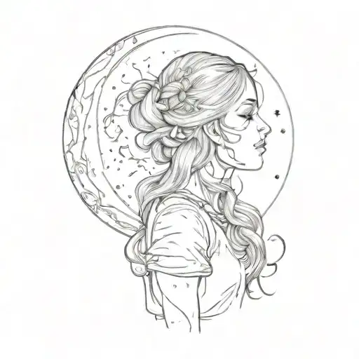 Moon And Girl Looking