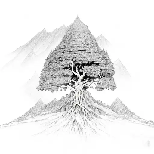 White Tree Of Minas Tirith As A Balance And Mountains In The Background