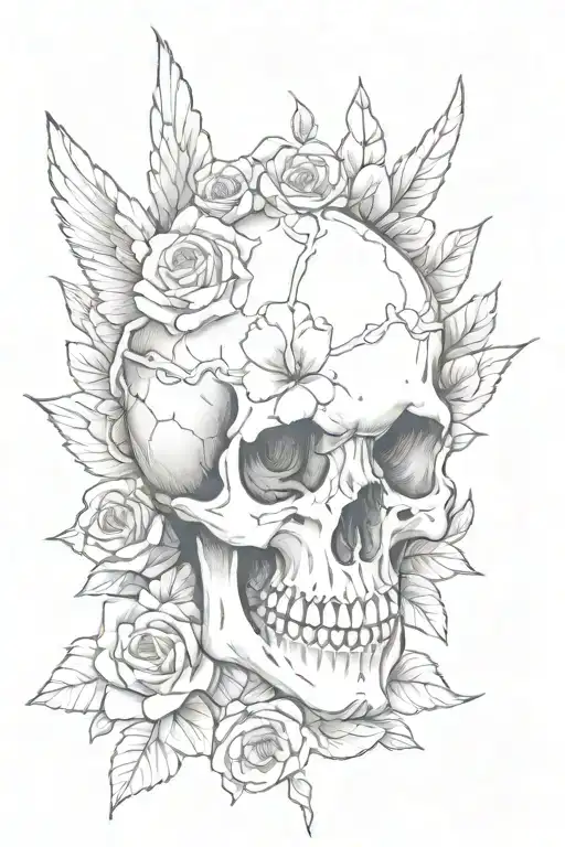 Skull Roses Cherry Blossom Wings Heart Love