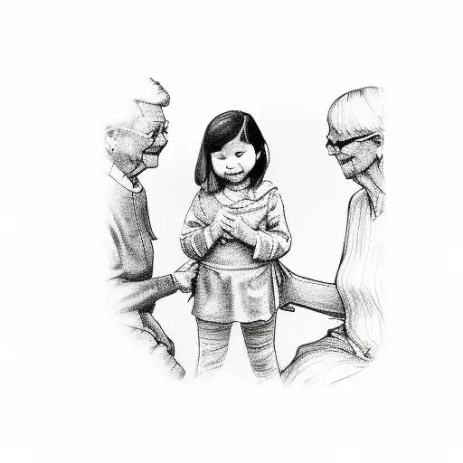 A Child Holding Hands With Her Dad And Her Grandmother