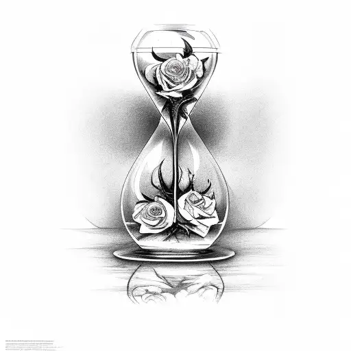 Hourglass And Skull And Wilted Rose