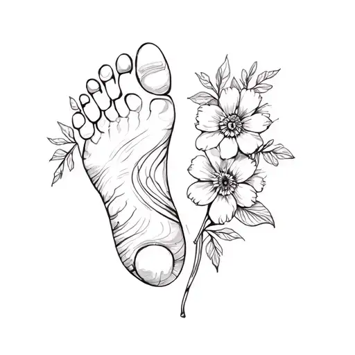 Mother Baby Flowers And Footprint