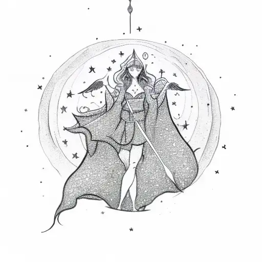 Celestial Witch Casting Spells In The Night Sky